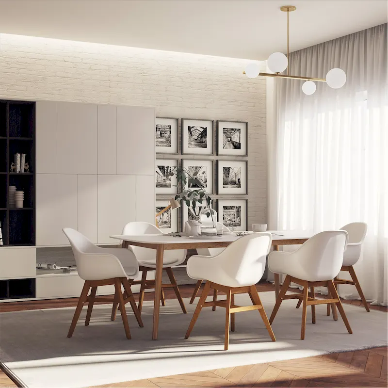 White/Black FSC Wood 7-Piece Indoor Dining Set, Seats 6