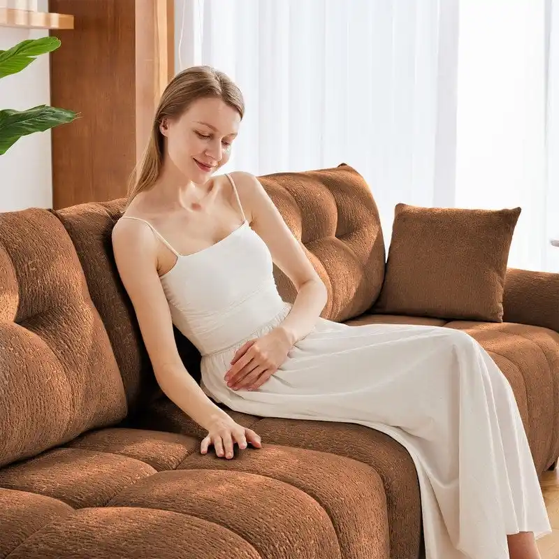 110.2 Chenille 3 Seater Upholstered Sofa, 2 Ottoman