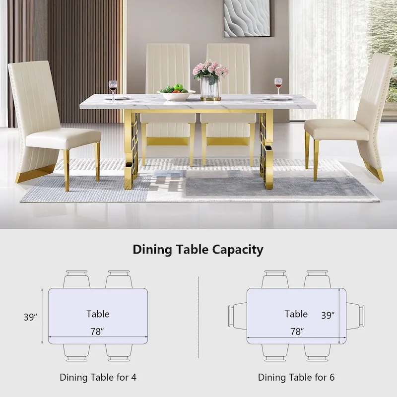 78 inch Faux Marble Dining Table with Geometric Metal Base