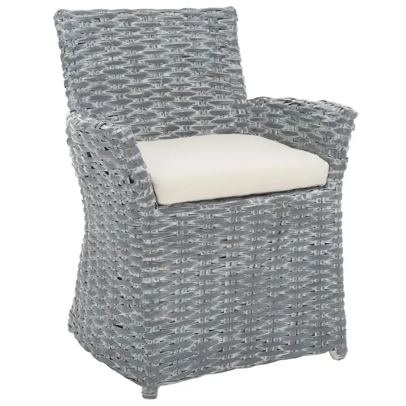 SAFAVIEH Ginny Wicker Washed Out Grey Arm Chair - 28 W x 24 D x 33 H - 28Wx24Dx33H