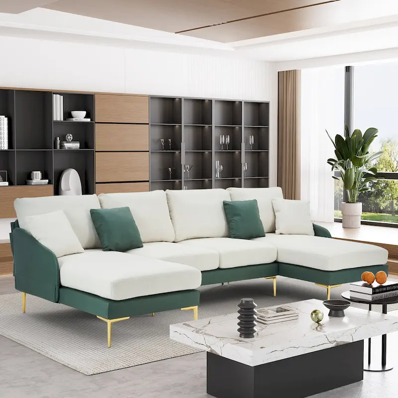 U-Shape Sectional Sofa 4-Seat Couch with Double Chaise Lounge