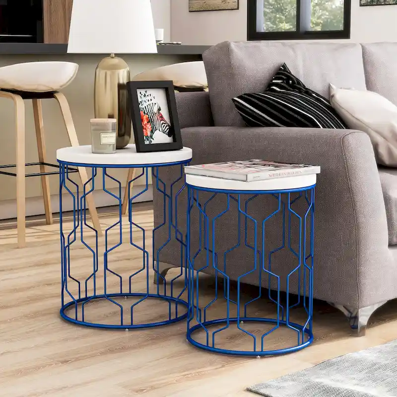 Quarn Modern 16-inch Steel Round 2-Piece Nesting Tables Set by Furniture of America