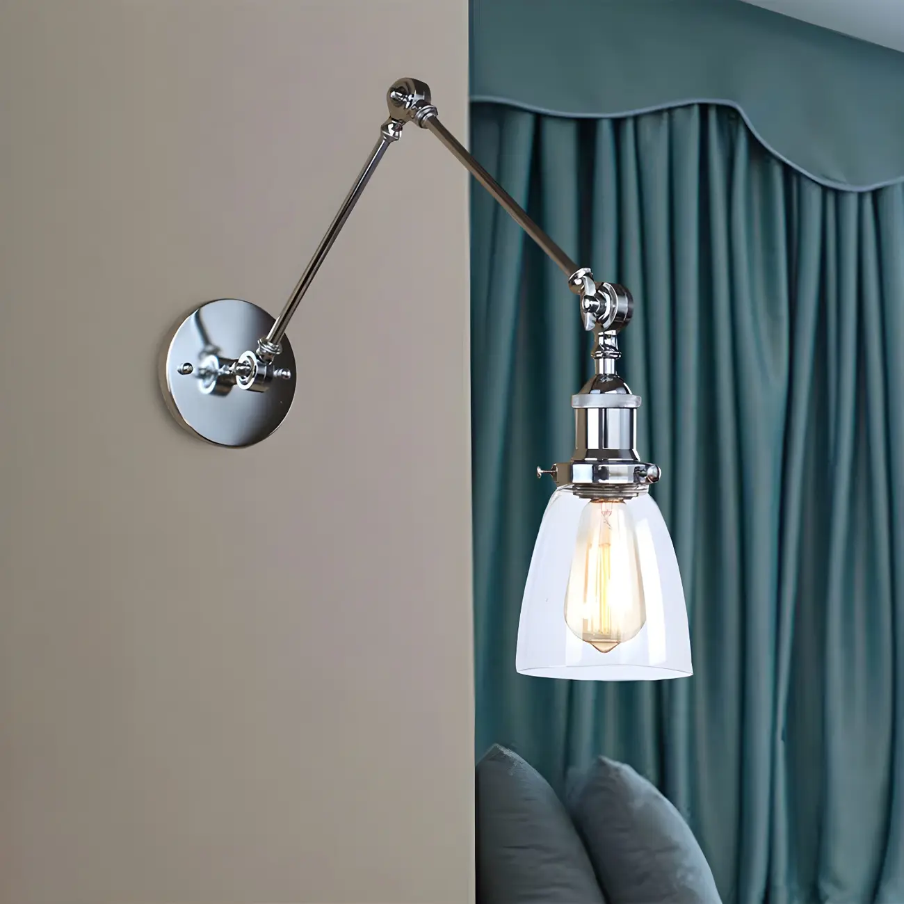 Glass Tapered Shade Industrial Swing Arm Wall Light