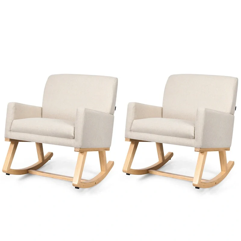 Gymax Set of 2 Mid Century Fabric Lounge Chair Upholstered Accent