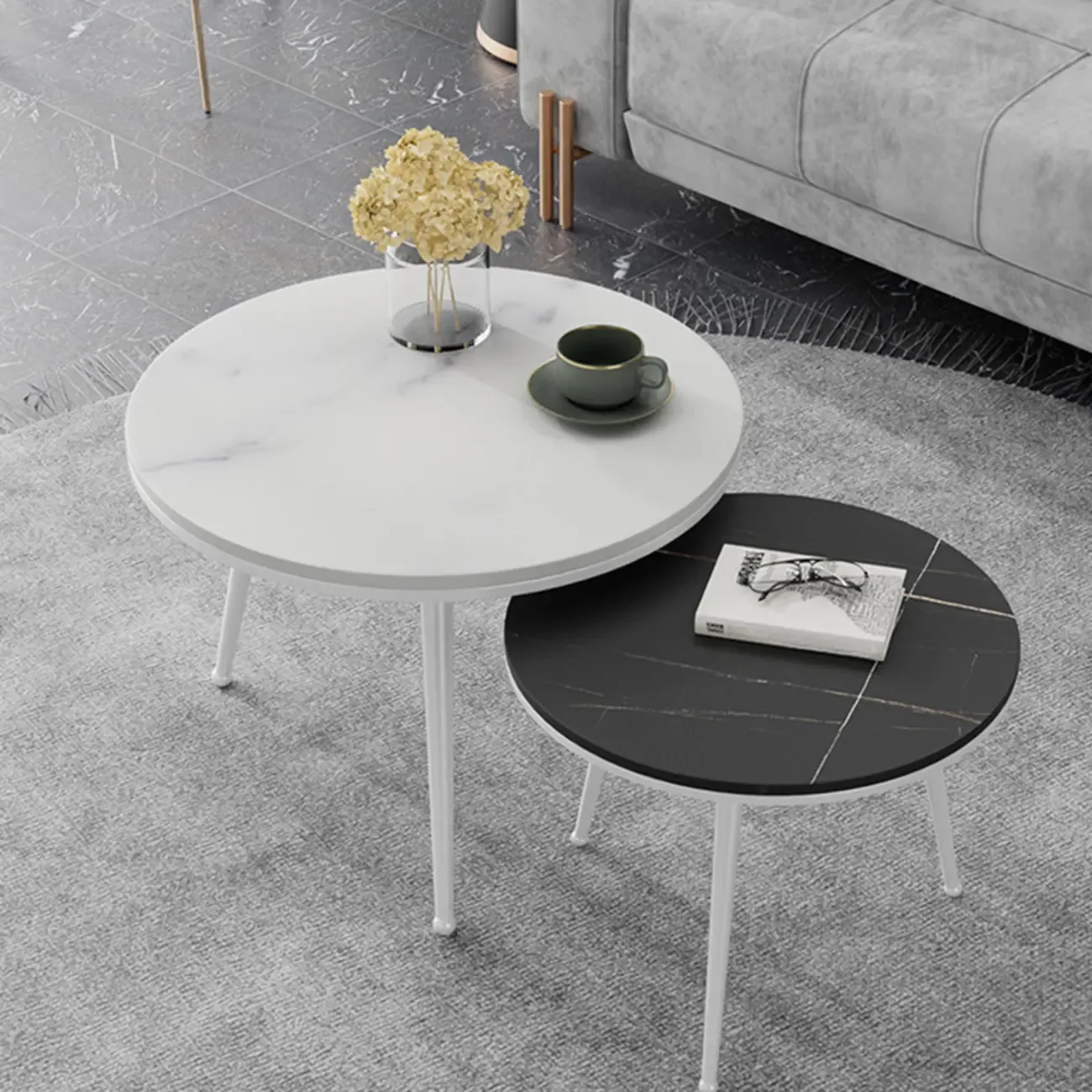 Modern Marble-Top 3 Legs Round Nesting Tables