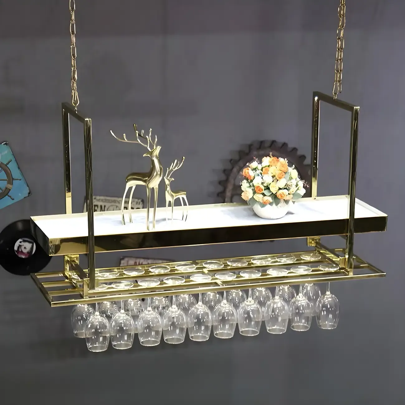 Glam Gold Metal Hanging Wine Glass Rack