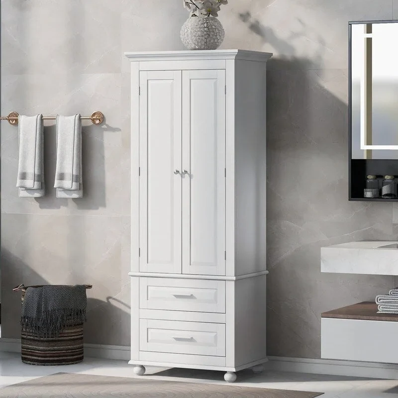 Tall Bathroom Storage Cabinet with Two Drawers and Two Doors