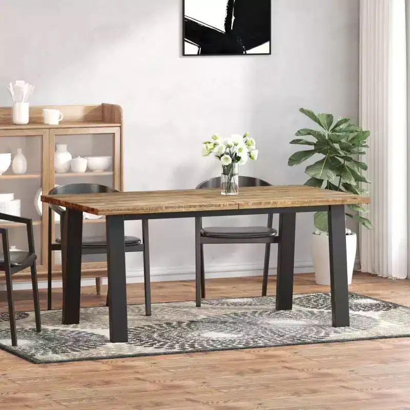 vidaXL Dining Table Brown and black Solid Acacia wood 67 x 35 in
