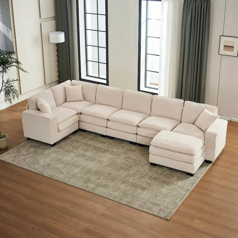 White 118.1 Luxurious U-Shaped 6-Seater Sofa