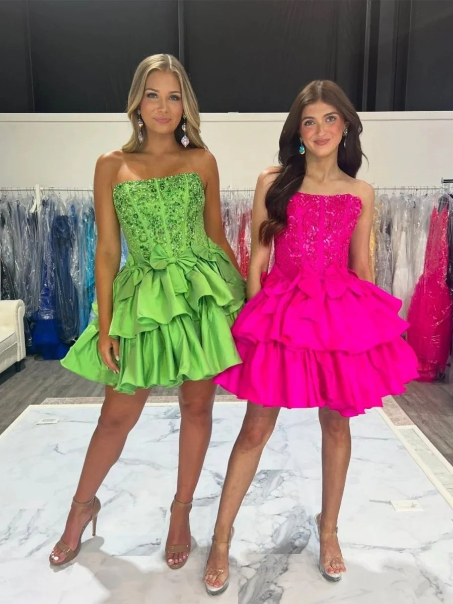 Lime Green - Strapless Sequins A-Line Homecoming Dress With Bow