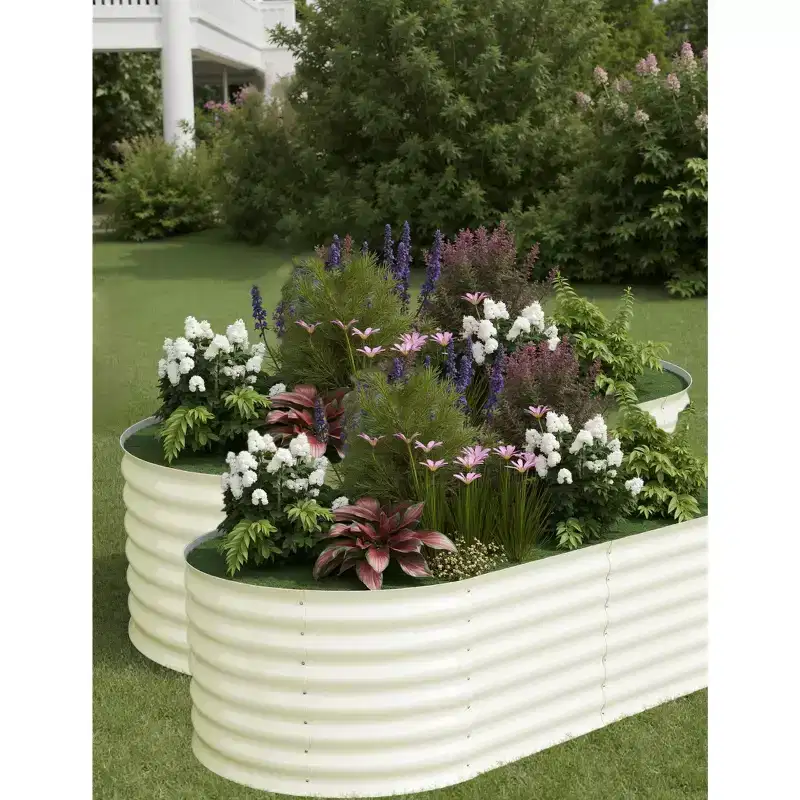Galvanized Steel Raised Garden Beds, Rust-Resistant, Easy Assembly, for Outdoor Vegetables/Flowers, Beige, 2 Pcs, Available in Multiple Sizes