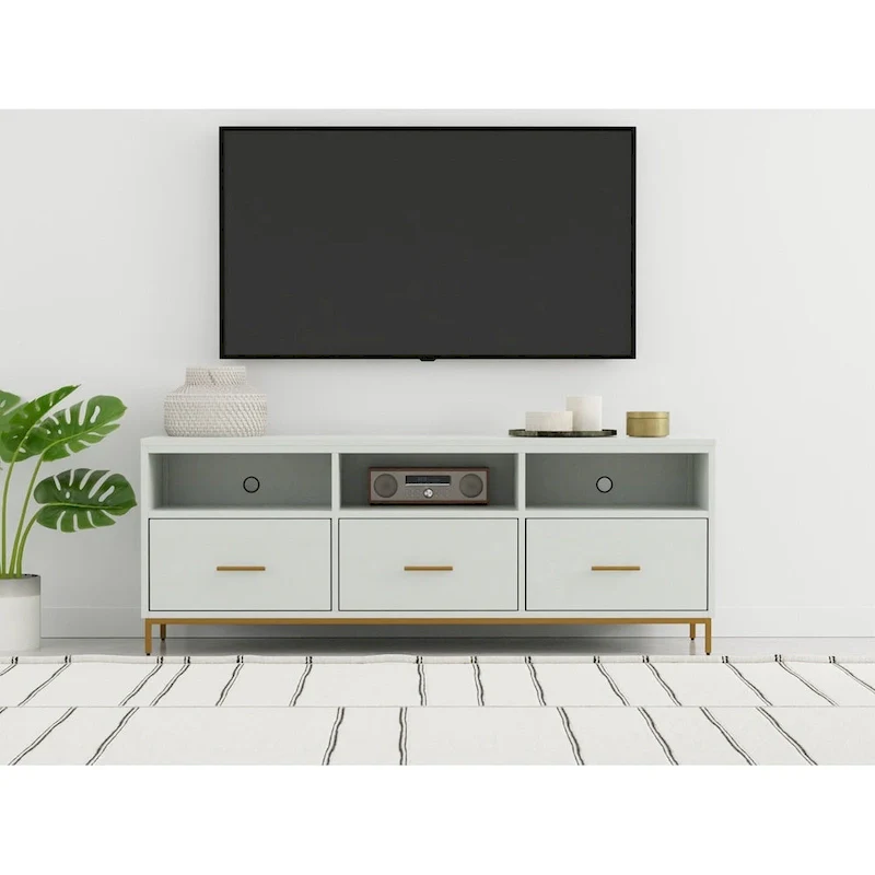 White Wood TV Media Console, 3-Drawer, Seats up to 70