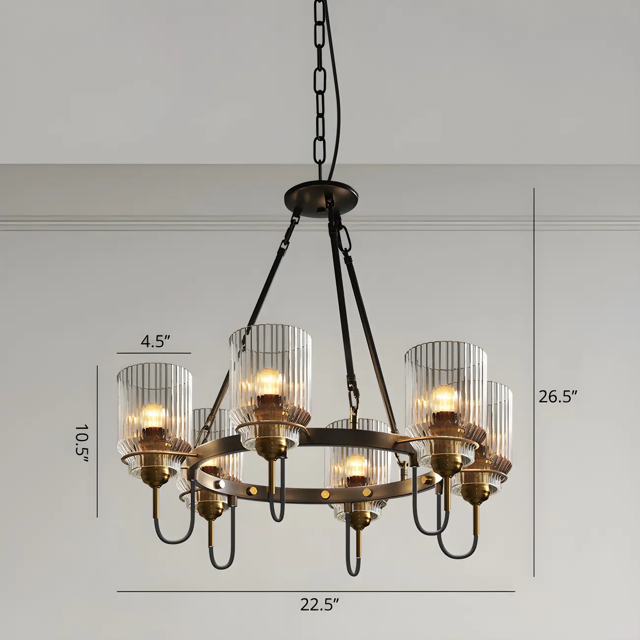 Modern Industrial Black Cylinder Glass Hoop Chandelier