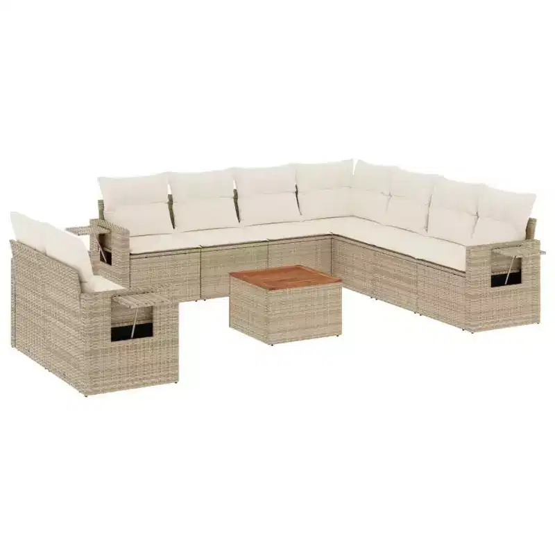 vidaXL 10 Piece Patio Sofa Set with Cushions Beige Poly Rattan