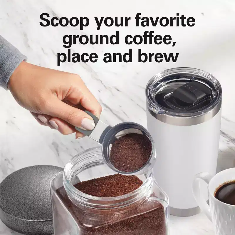 Hamilton Beach The Scoop Single-Serve Coffee Maker 47621: White, 14 oz Capacity, Uses Pods #38; Ground Coffee, Dishwasher-Safe