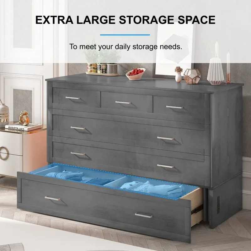 Mixoy Murphy Bed Cabinet Bed Chest with Mattress & Drawer