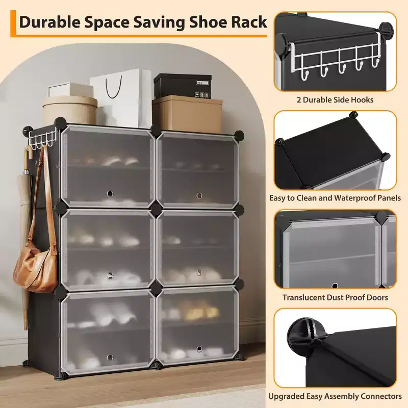 Shoe Storage Cabinet, 6-Tier Shoe Rack, Space Saving For Entryway, Bedroom & Living Room