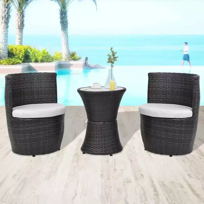 vidaXL Patio Bistro Set Patio Round Table Set Conversation Set Rattan