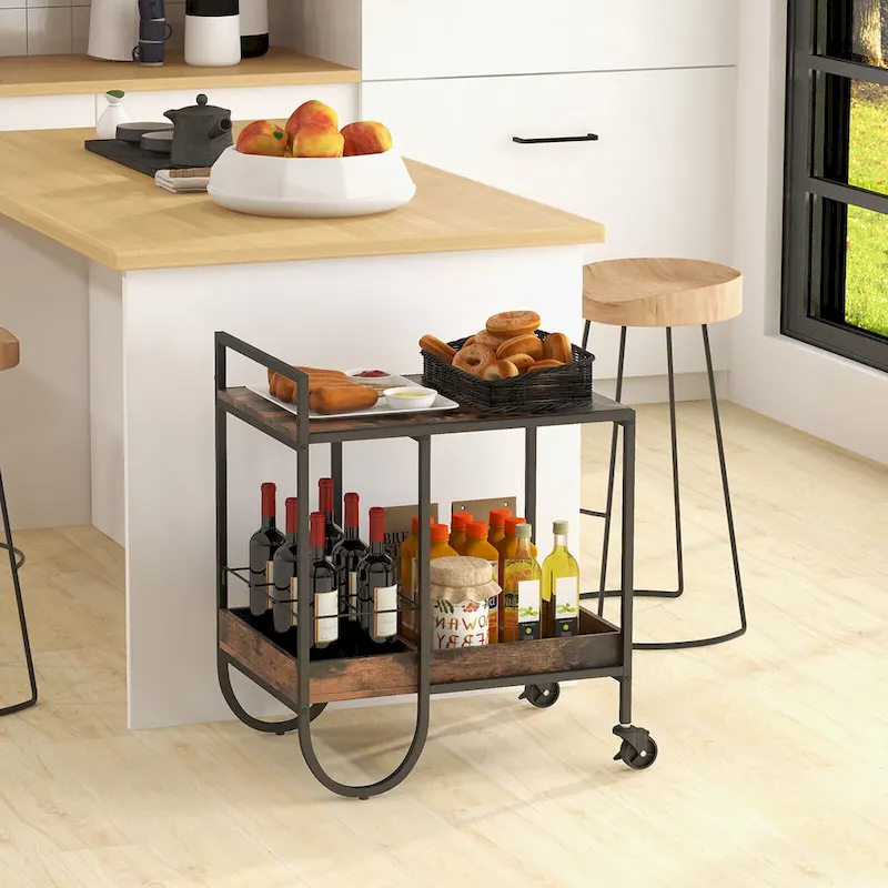 Gymax Industrial Bar Cart Rolling Buffet Serving Cart w/ Removable