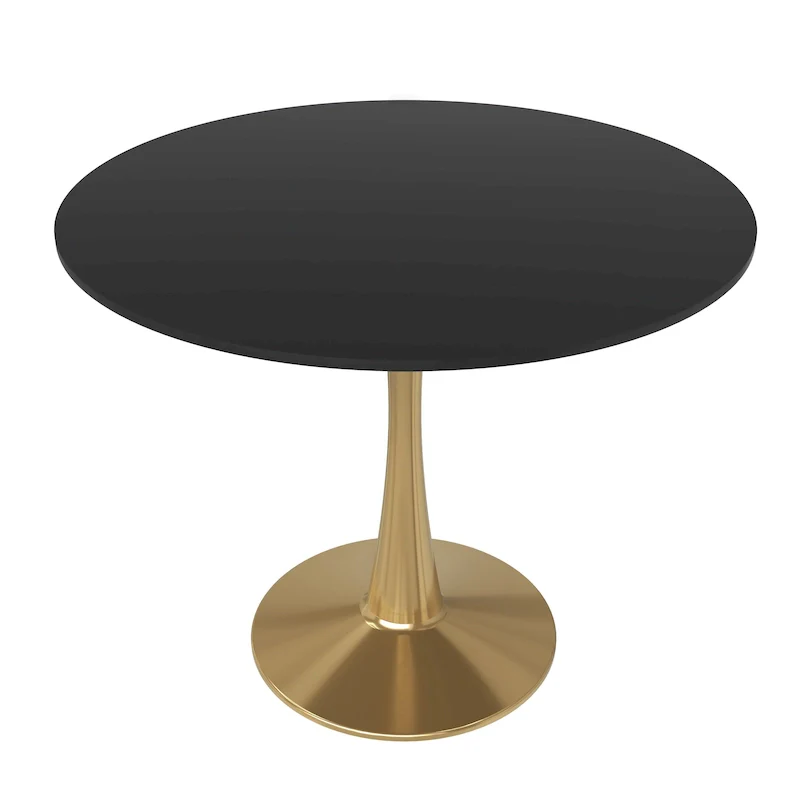 35 Round Dining Table for 4 with MDF Tabletop in Gold Steel Base for Kitchen & Dining Room