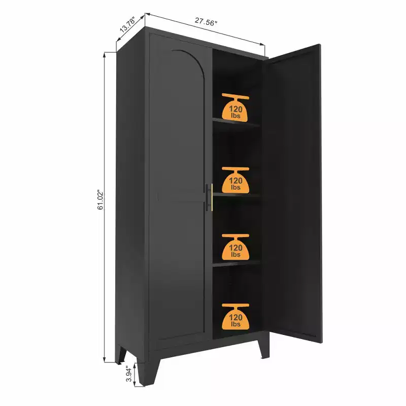 Chic Crate 61'' 2 Shapely-Door Metal Cabinet  Lockable, Adjustable Shelves for Kitchen/Bedroom/Living Room (Black)