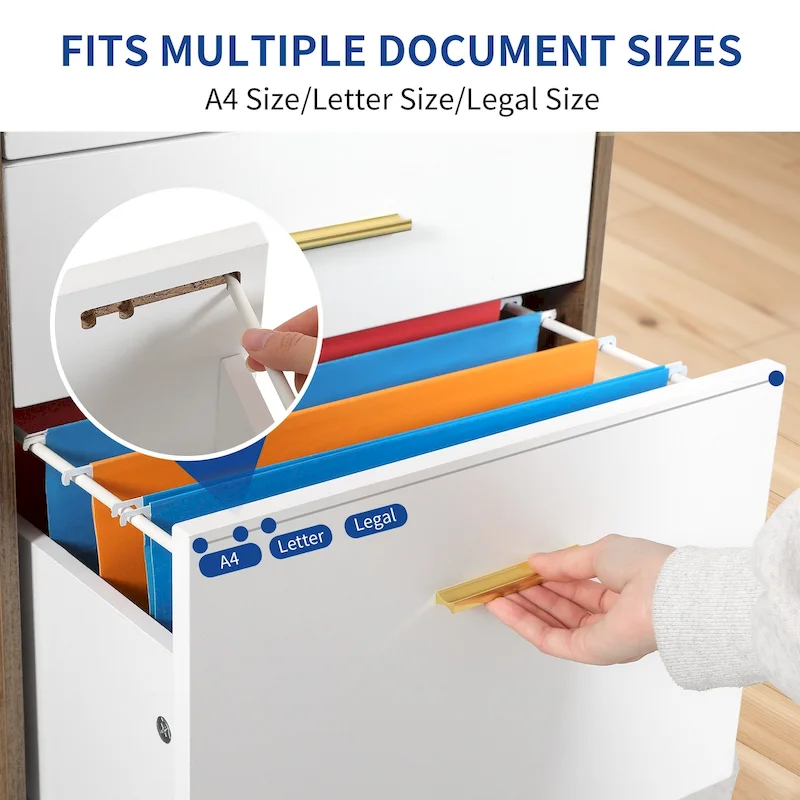 Brown Mobile Wood Lateral File Cabinet with Charging Station & Lock