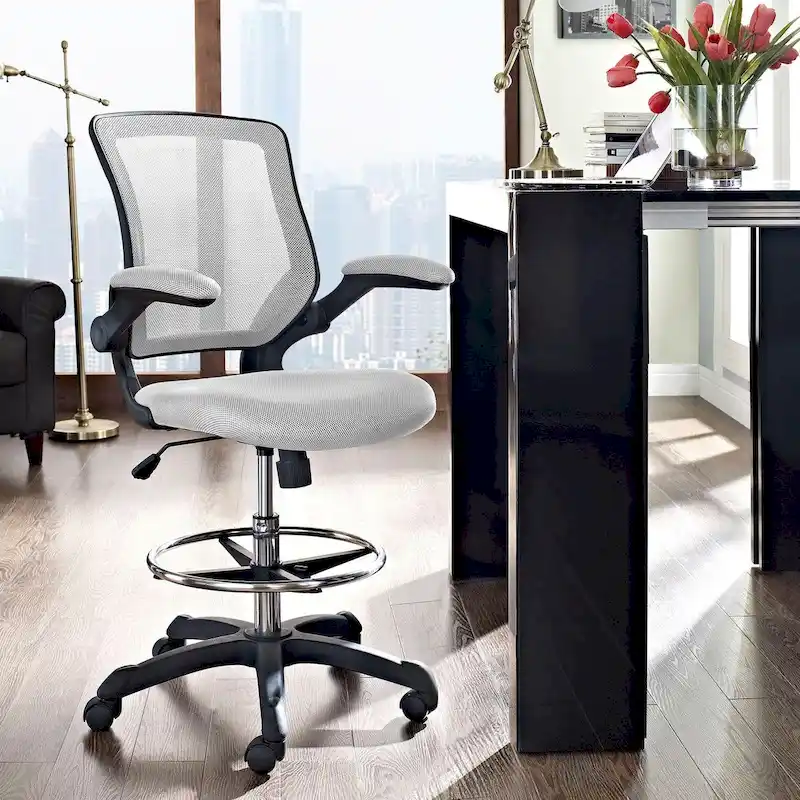 Adjustable Height Drafting Chair with Mesh Back & Rolling Casters