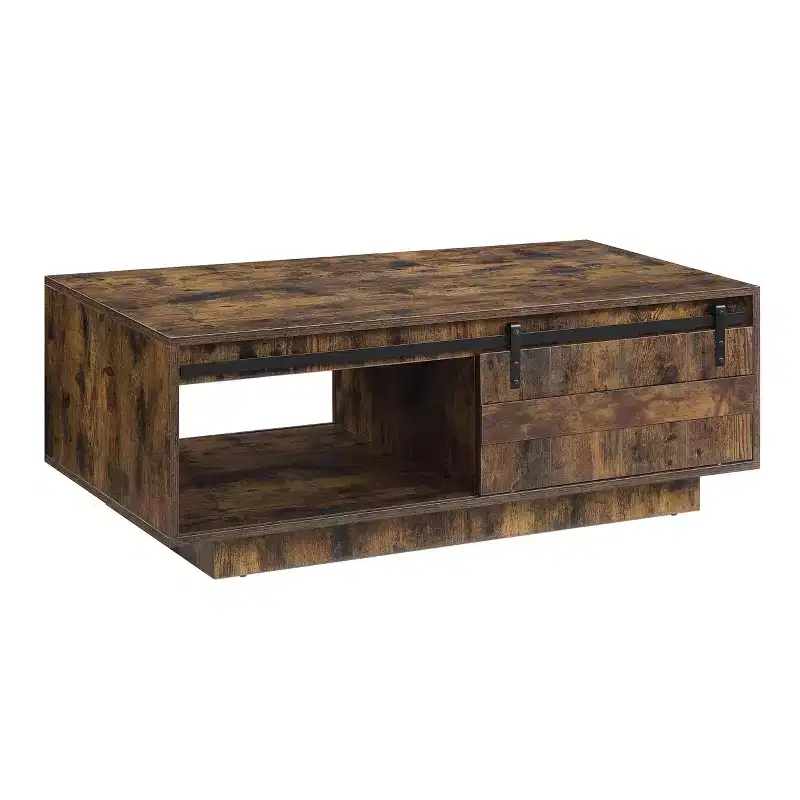 Rustic Oak Storage Coffee Table with Drawers, Rectangle, 1-Person