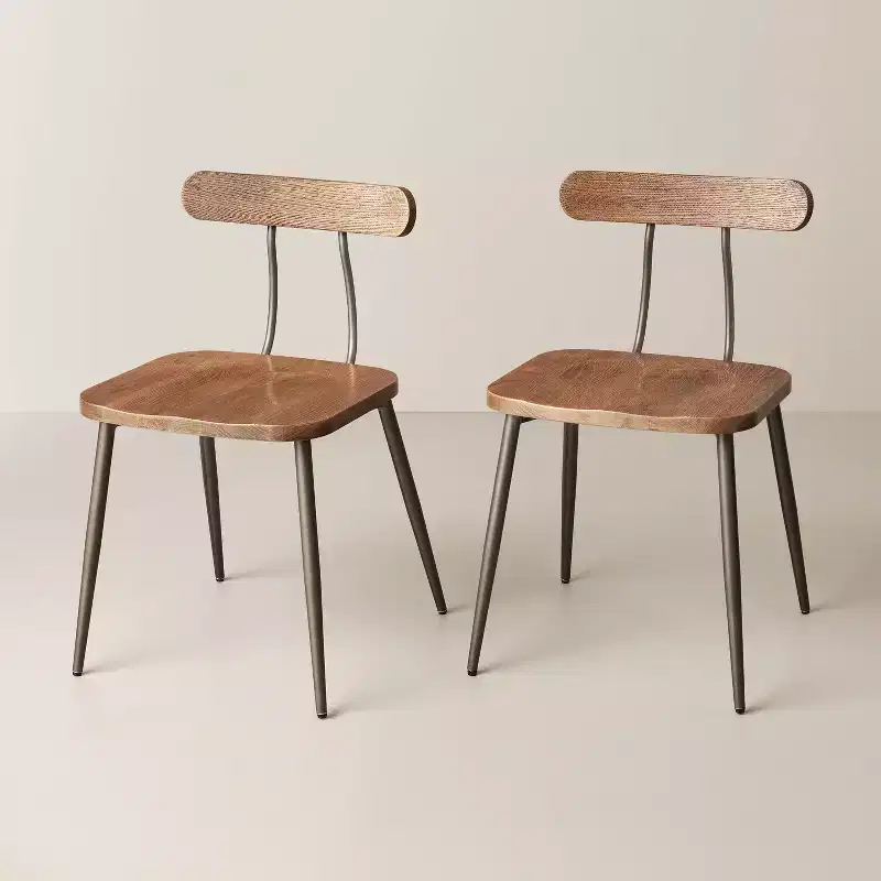 2pk Industrial Wood & Steel Dining Chairs - Aged Oak/Black - Hearth & Hand™ with Magnolia: Sleek Metal Legs