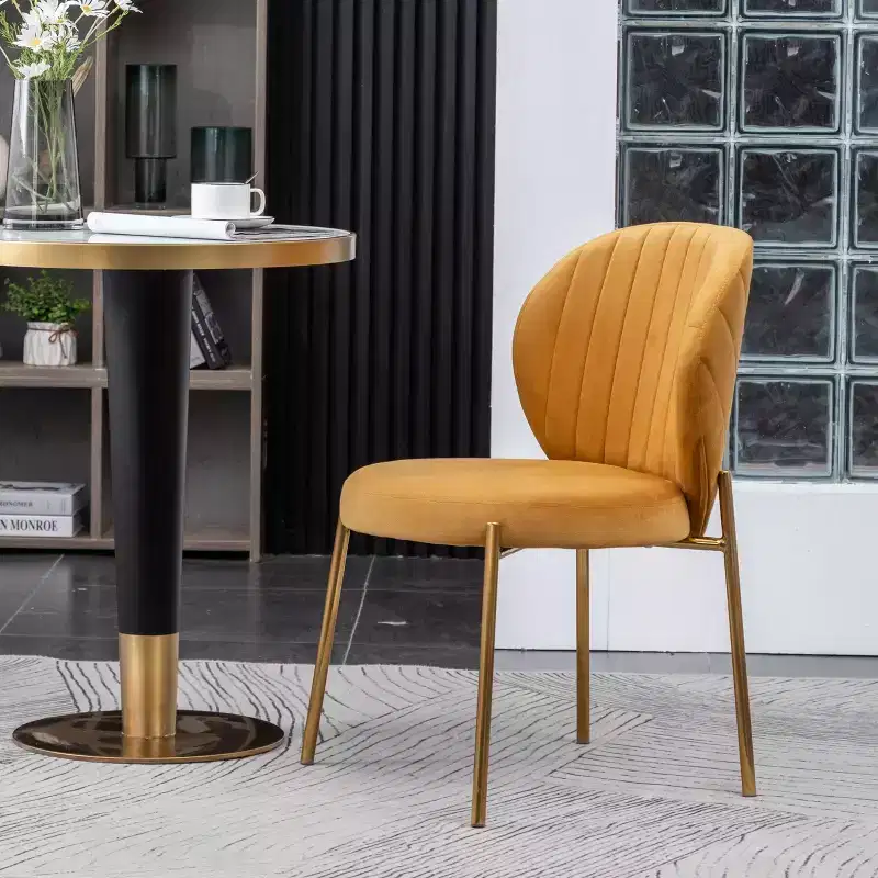 Roundhill Furniture Amoa Contemporary Velvet Upholstery Dining Chair, Yellow, Set of 2