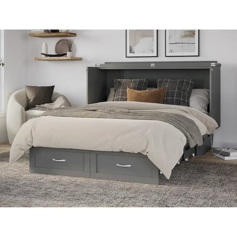 Grey / White / Espresso Queen Murphy Bed Chest with Mattress – Sleeps 2