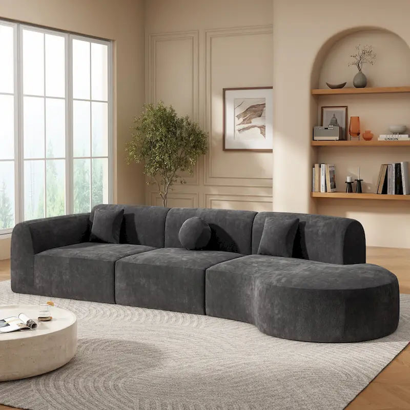 Christopher Knight Home- Buker Curved Polyester Sectional Sofa