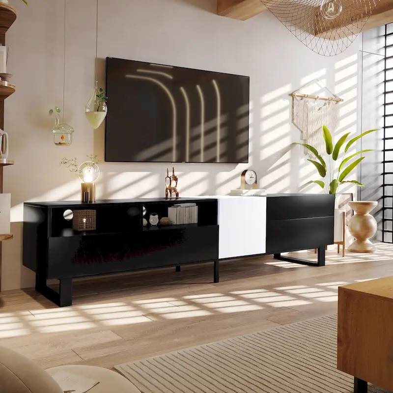 TV Stand Media Console for Up to 80-Inch TVs with Storage Shelves