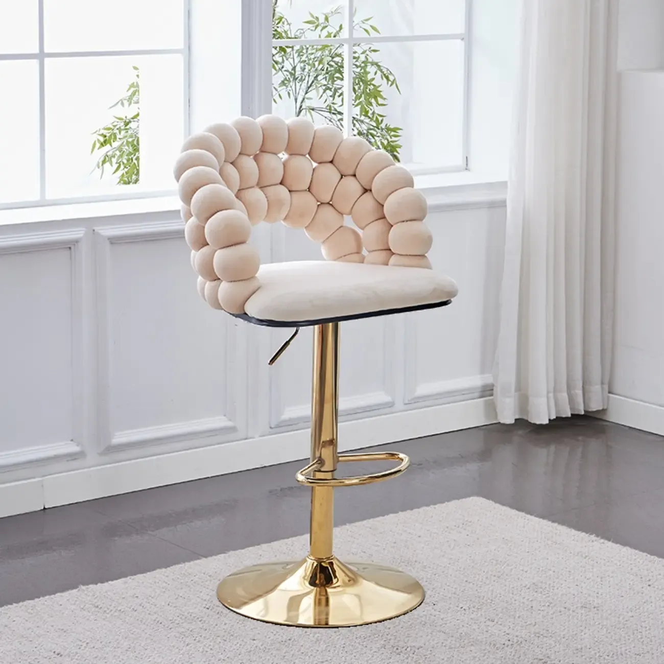 Glam Swivel Saddle Fabric Adjustable Height Bar Stool with Arms