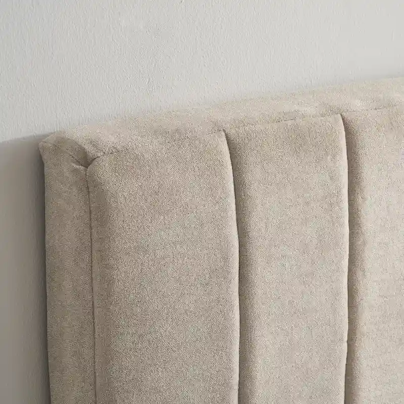 Grey/Beige Wall-Mounted Channel Stitch Upholstered Headboard, Queen/King