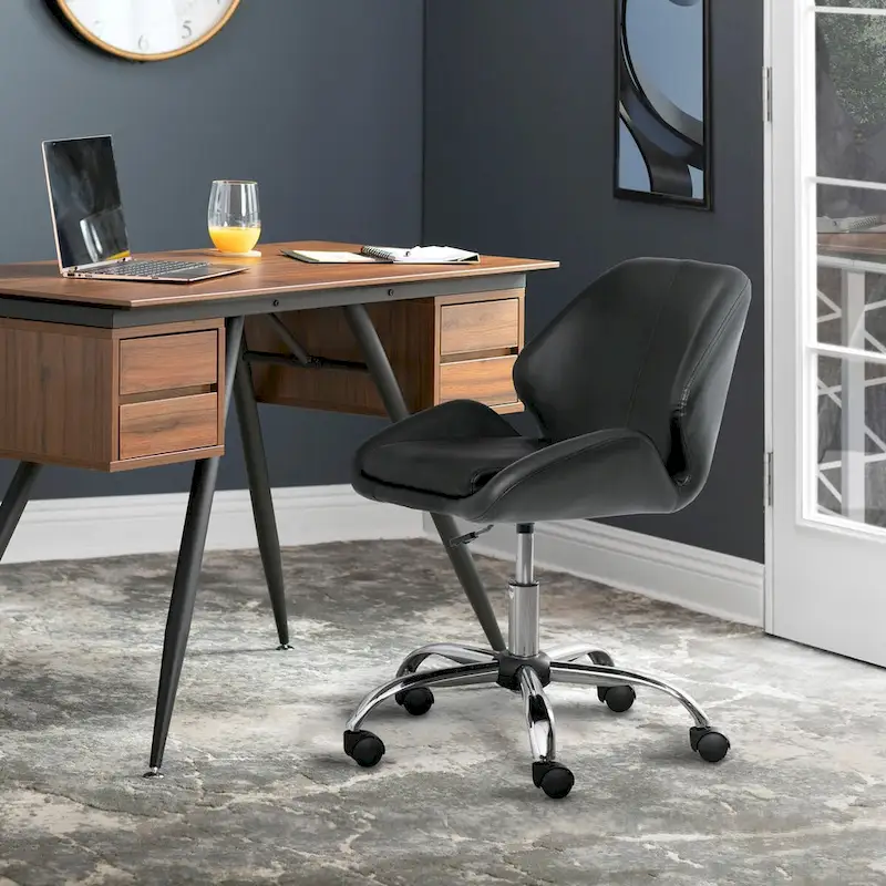 Black Faux Leather Office Chair with Chrome Base for Adults
