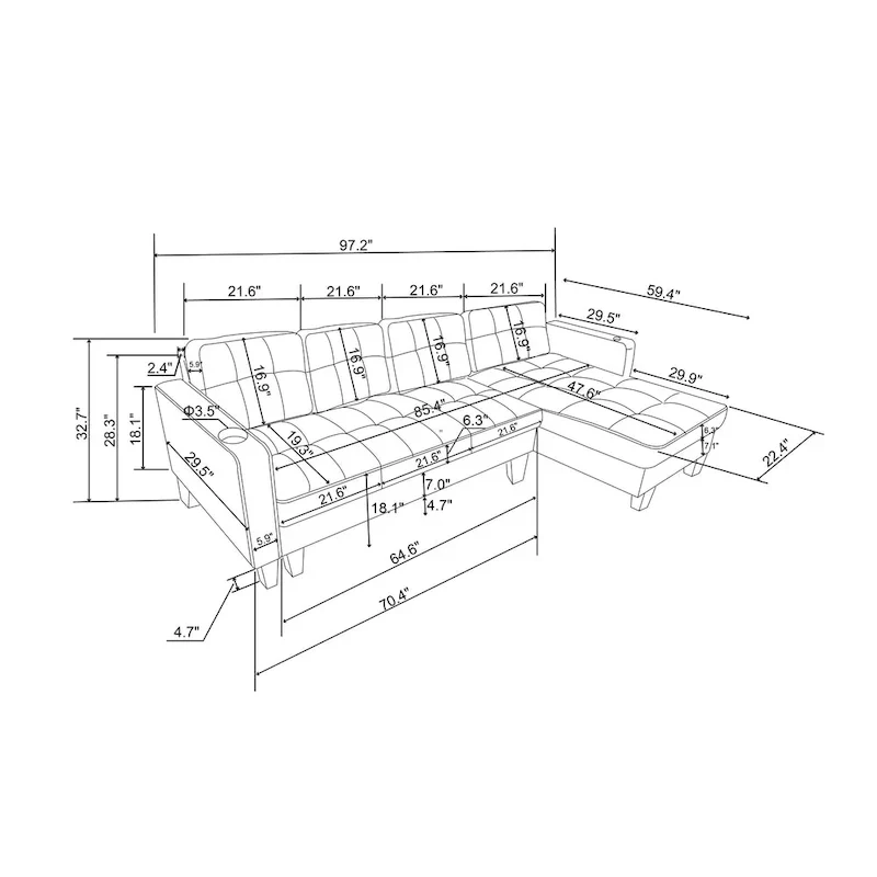 Reversible Chaise Sectional Sofa