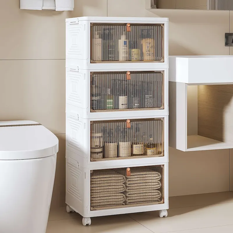 Javlergo 4 Tier Bathroom Storage Cabinet Storage Bins with Lid Stackable Storage Boxes Foldable Storage Organizers