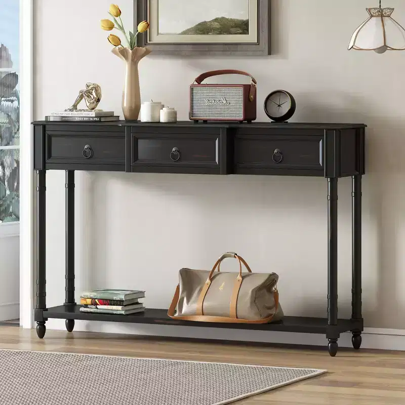 Okak 52IN Vintage Console Table, Entryway Table with 3 Drawers and 1 Large Shelf, Hallway Table for Living Room, Entryway, Foyer