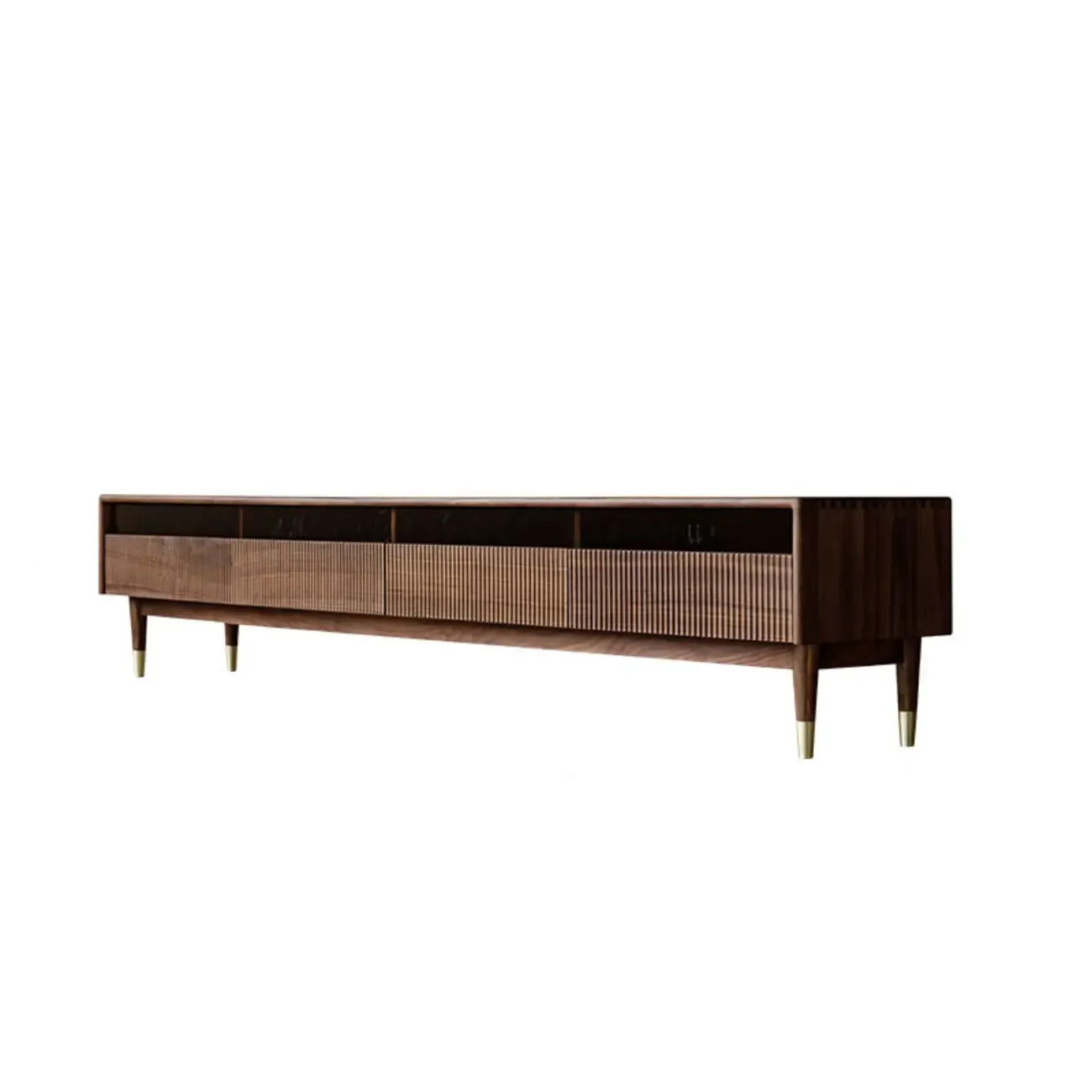 94.5 Long Brown Wood Walnut Fluted TV Stand with Drawers