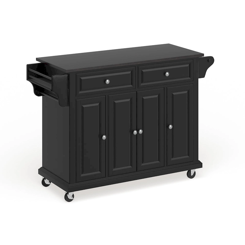 Black Wood Kitchen Cart/ Island with Solid Black Granite Top - 18d x 51.5w x 36h