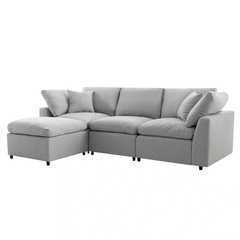U_STYLE Down Filled Upholstery Convertible Sectional Sofa, L Shaped Couch with Reversible Chaise