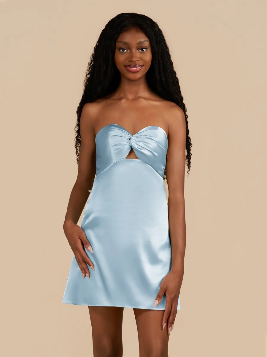 Sky Blue - Strapless A Line Short Homecoming & Cocktail Dresses With Keyhole