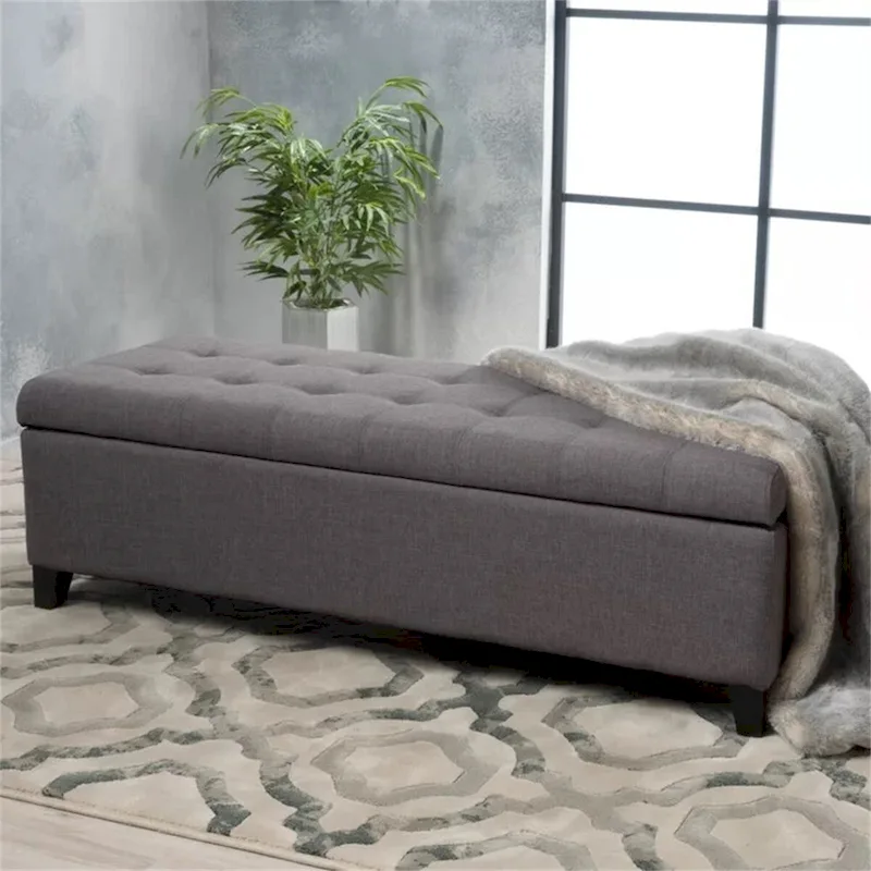 Tufted Linen Fabric Storage Bench by Harper&Bright Designs