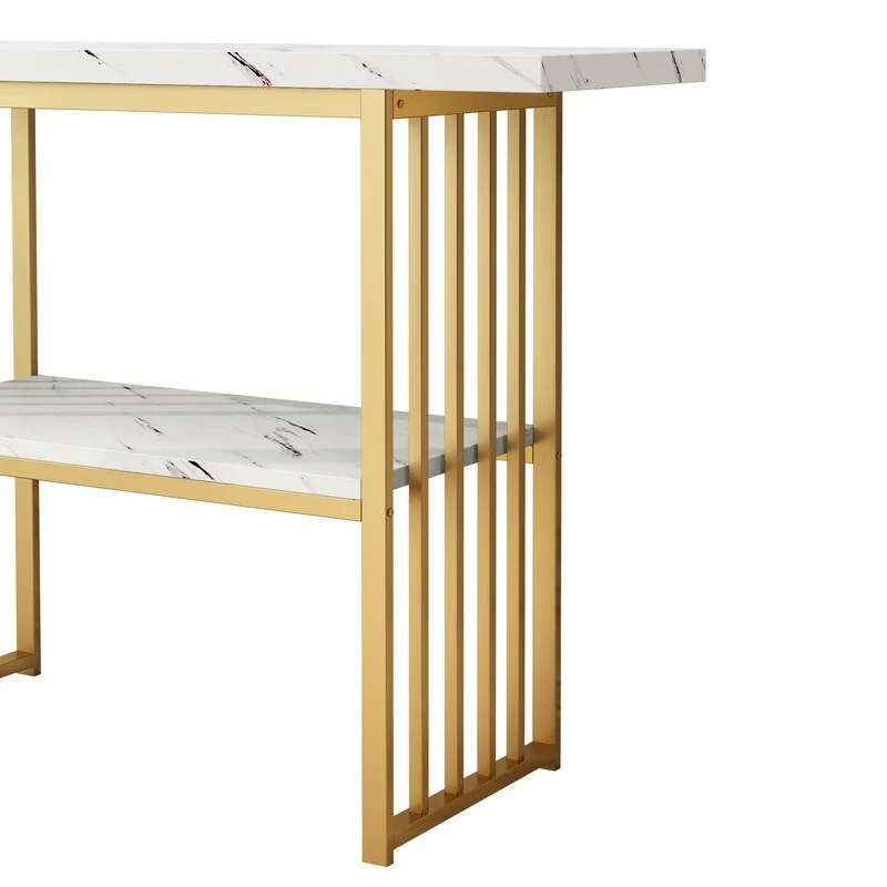 Narrow Console Table with Geometric Metal Legs – Gold / Black