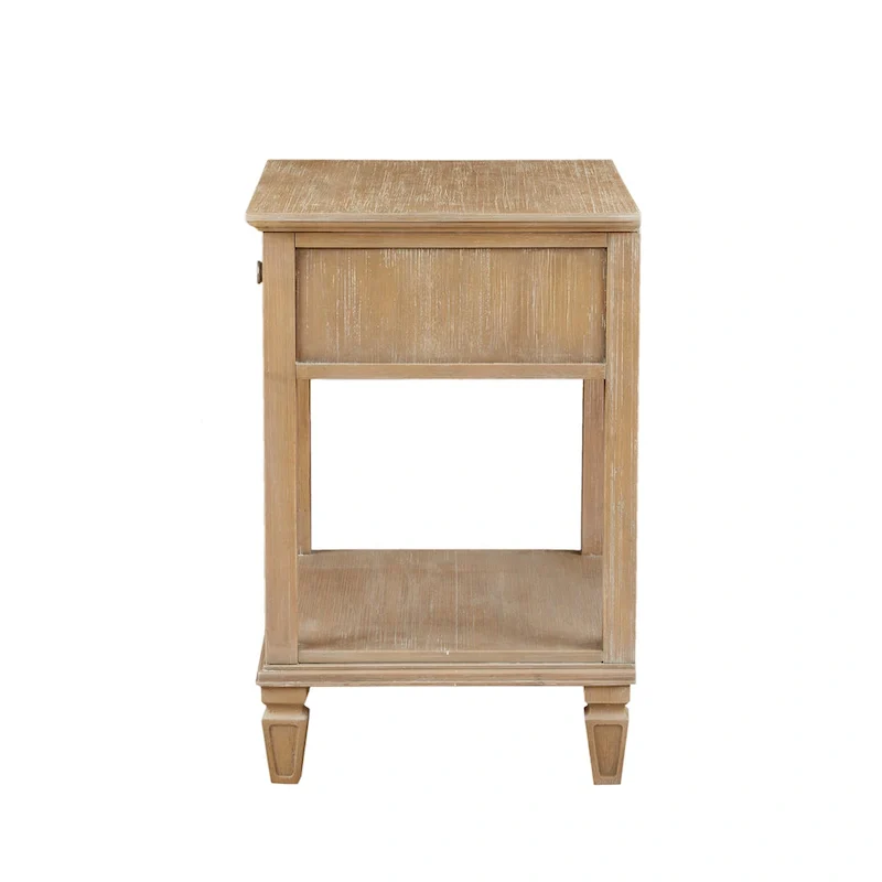 Light Natural Nightstand with Drawer and Shelf