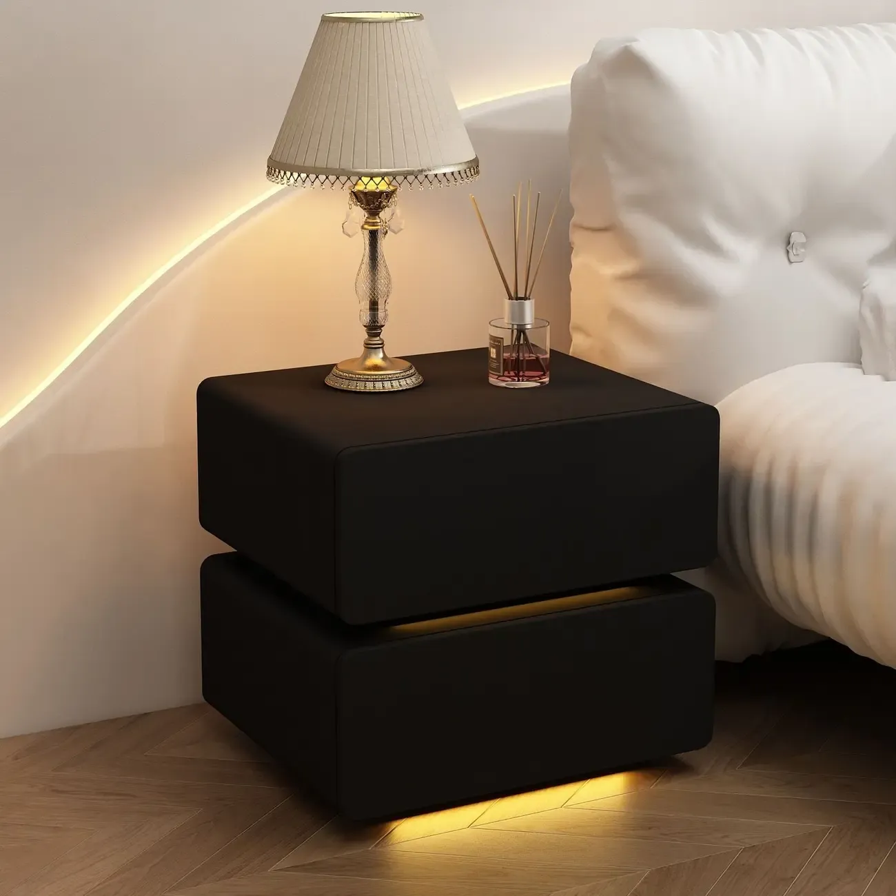 Modern Wood White Lighting 2-Drawer Nightstand
