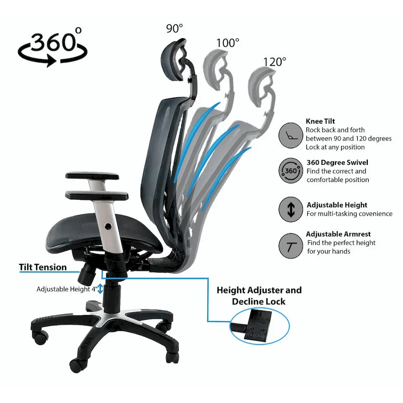 ErgoMax Office Fully Meshed Ergonomic Height Adjustable Brown Office Chair w/Armrests & Headrest, 52 Inch Max Height