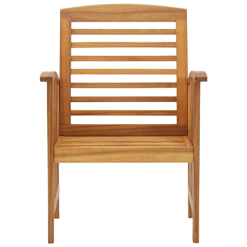 Outdoor Accent Chair Set of 2, Curved Arms, Slatted Brown Acacia Wood