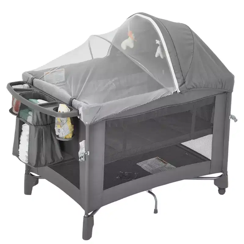 5-in-1 Multifunctional Baby Bassinet, Bedside Crib Sleeper, One-Push Setup, Diaper Changer, Mattress, Toy Bar & Insect Net for Baby